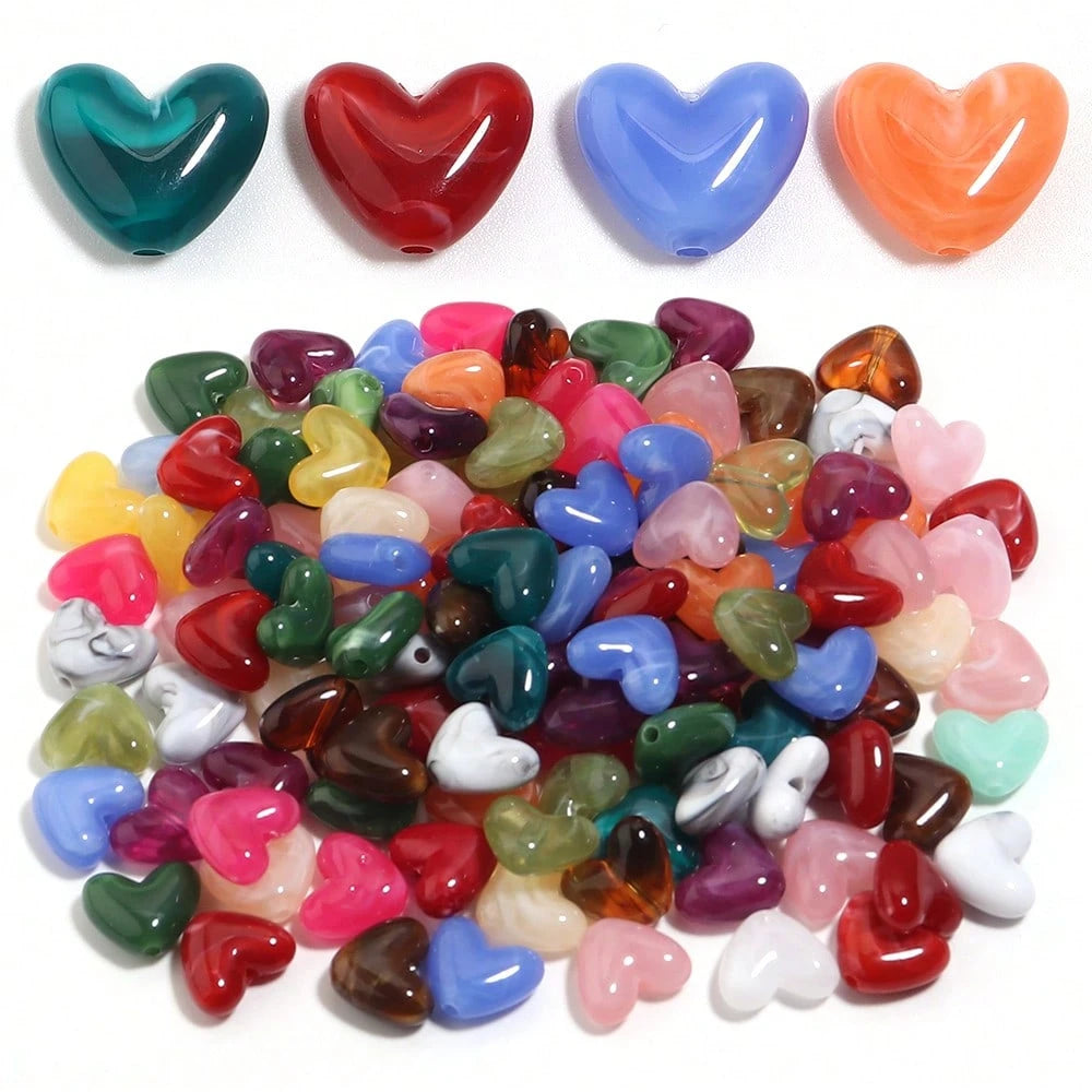 20pcs Acrylic Dual-Color Tie Dye Heart-Shaped Beads With Hole, Heart Beads For Handmade DIY Bracelet Necklace Accessories, Jewelry Making Beads