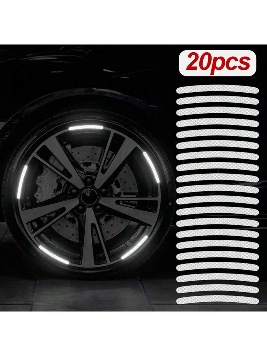 20pcs Car Wheel Rim Reflective Stickers, Colorful Night Glowing Strong White Wheel Decoration Stripe Stickers, Night Stickers