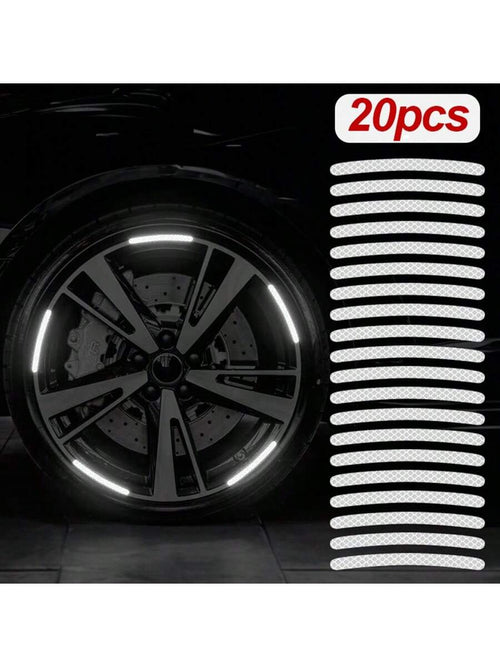 20pcs Car Wheel Rim Reflective Stickers, Colorful Night Glowing Strong White Wheel Decoration Stripe Stickers, Night Stickers