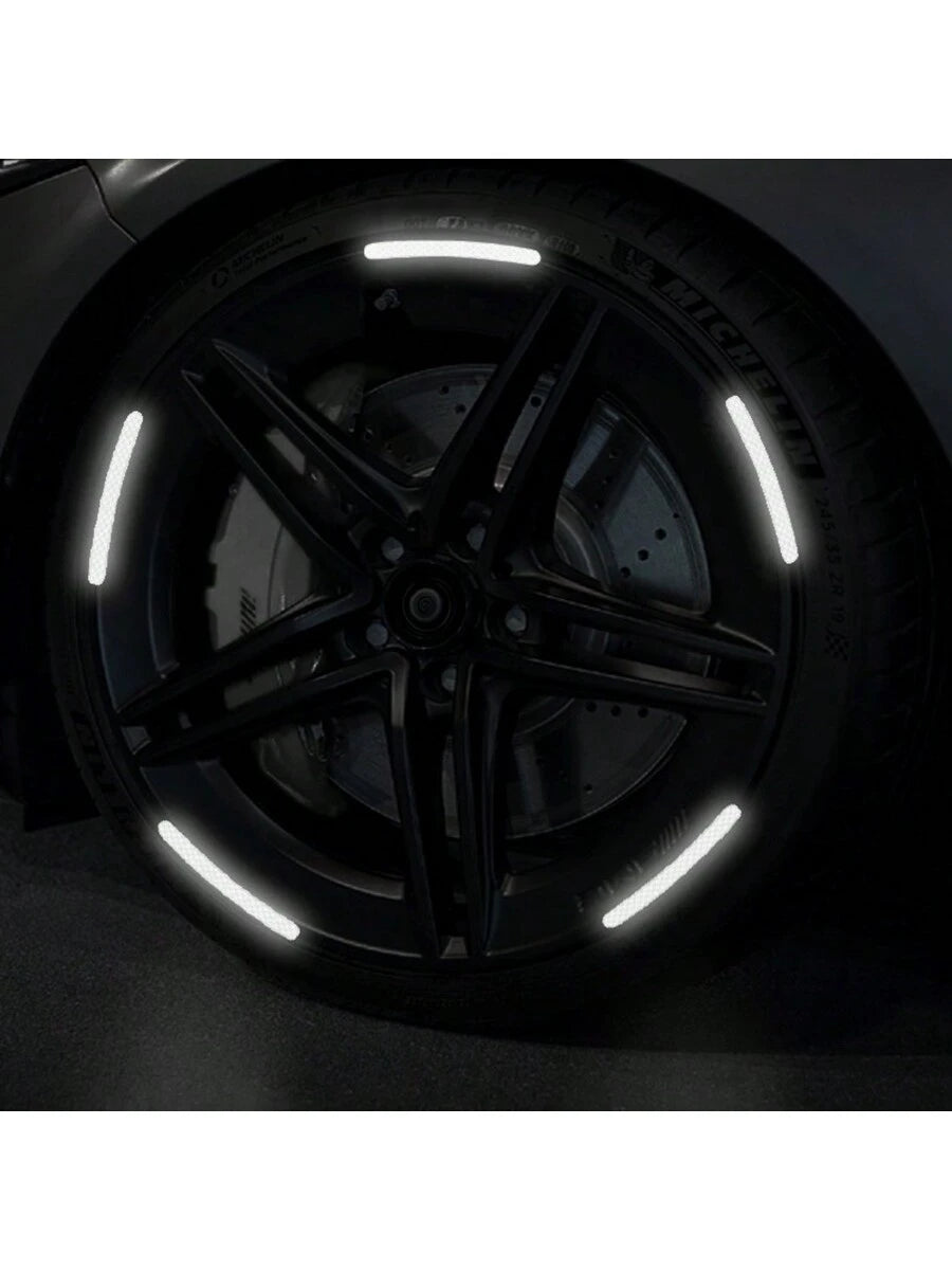 20pcs Car Wheel Rim Reflective Stickers, Colorful Night Glowing Strong White Wheel Decoration Stripe Stickers, Night Stickers