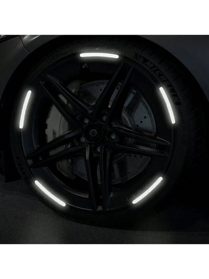 20pcs Car Wheel Rim Reflective Stickers, Colorful Night Glowing Strong White Wheel Decoration Stripe Stickers, Night Stickers