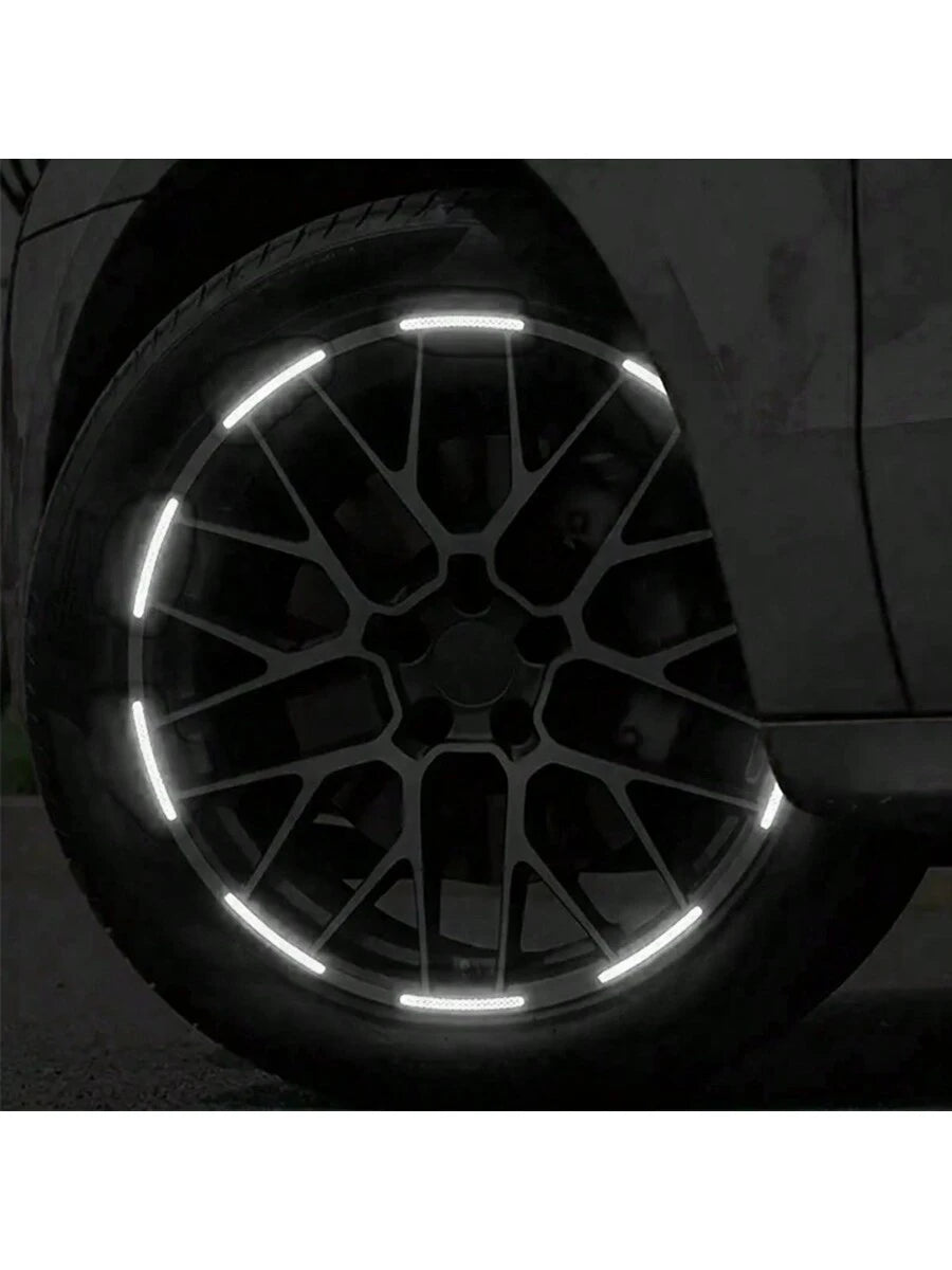 20pcs Car Wheel Rim Reflective Stickers, Colorful Night Glowing Strong White Wheel Decoration Stripe Stickers, Night Stickers