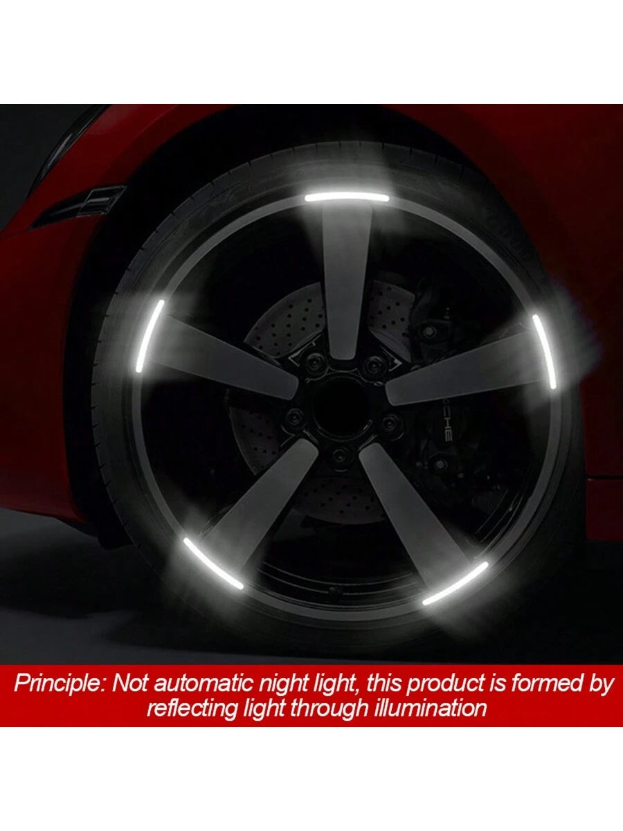 20pcs Car Wheel Rim Reflective Stickers, Colorful Night Glowing Strong White Wheel Decoration Stripe Stickers, Night Stickers