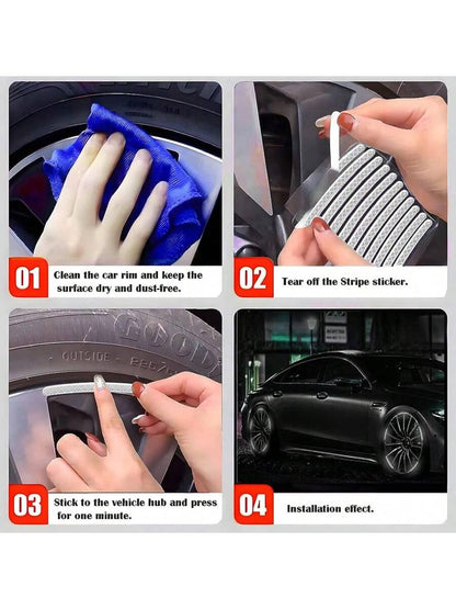 20pcs Car Wheel Rim Reflective Stickers, Colorful Night Glowing Strong White Wheel Decoration Stripe Stickers, Night Stickers