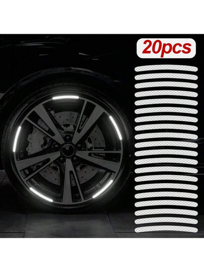 20pcs Car Wheel Rim Reflective Stickers, Colorful Night Glowing Strong White Wheel Decoration Stripe Stickers, Night Stickers
