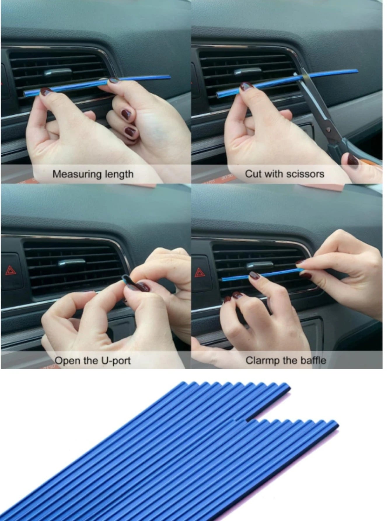 20pcs Chrome Plated PVC Car Interior Air Vent Outlet Decoration Trim Strip, DIY Car Decoration Strip Suitable For All Straight Vent Outlets