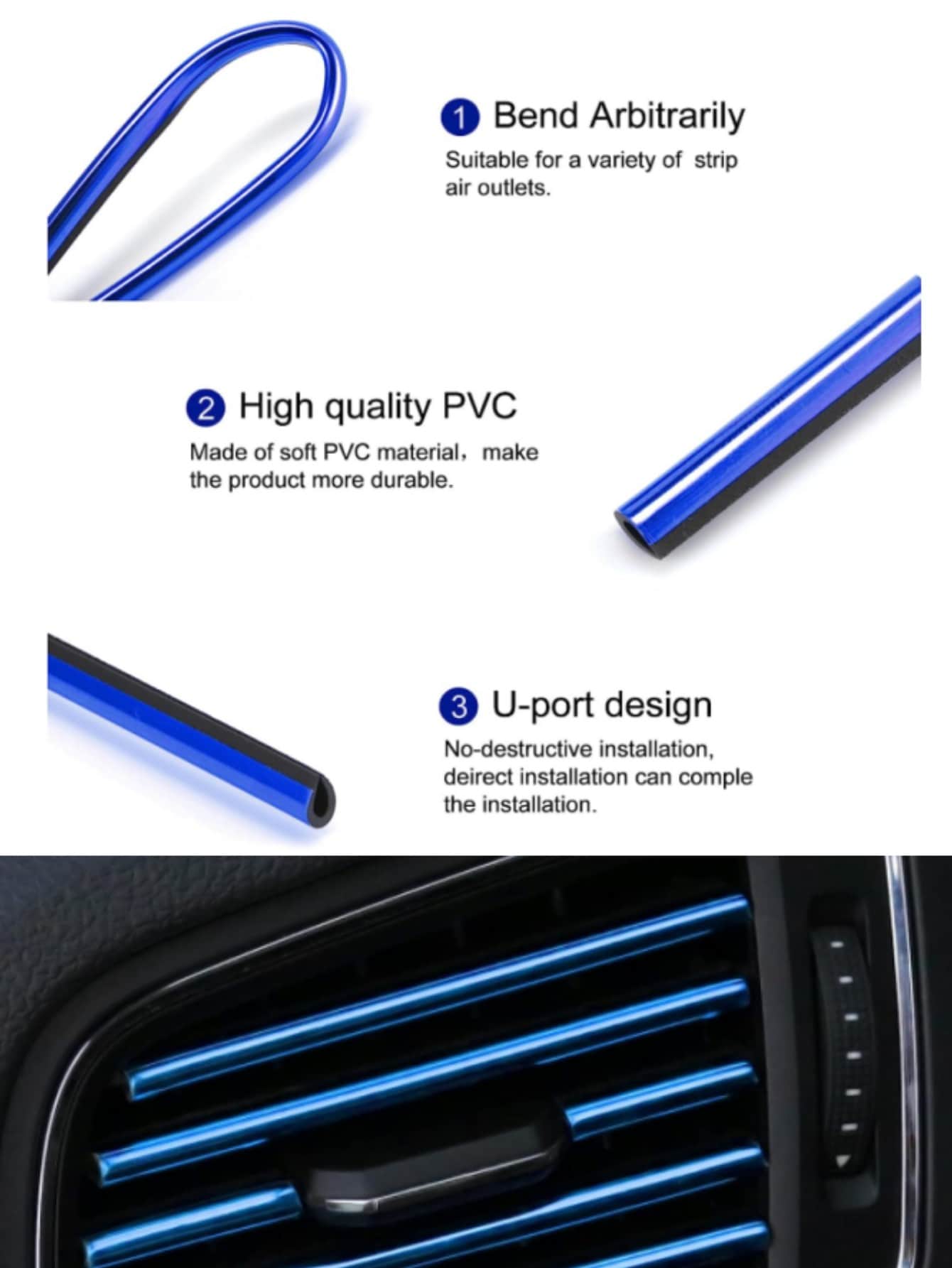 20pcs Chrome Plated PVC Car Interior Air Vent Outlet Decoration Trim Strip, DIY Car Decoration Strip Suitable For All Straight Vent Outlets