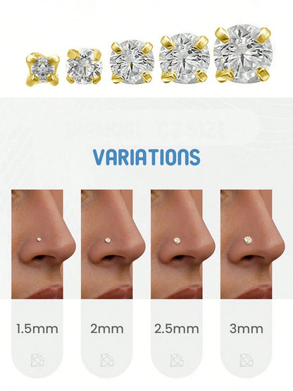 20PCS Golden Silvery Thin Nose Studs Set For Women Men 1.5mm-4mm Shiny CZ Nose Pins With L Shape, Straight, And Ball End – Nose Piercing Jewelry Case