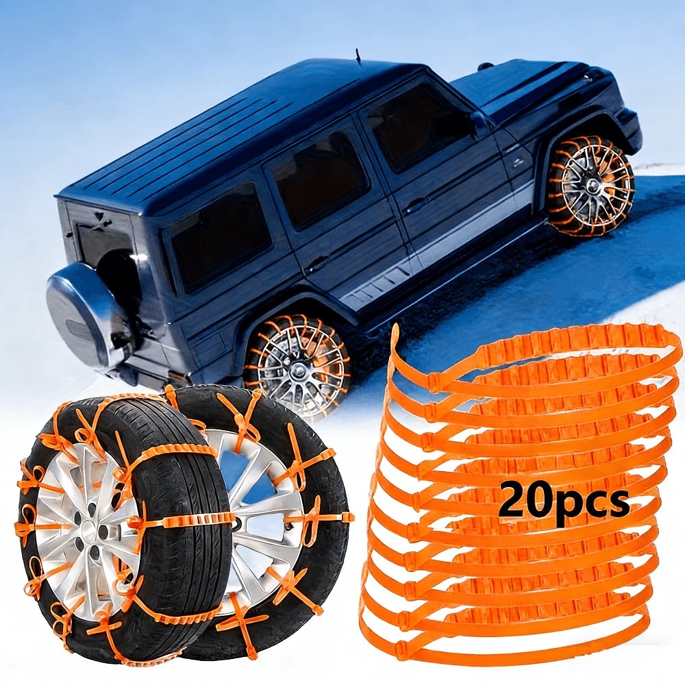 20pcs Of Car Emergency Anti-Slip Chains, Designed For Winter Driving To Prevent Slipping, Quick Installation Of Ice And Snow Chains, Suitable For Cars, Suvs, And Trucks, Ideal For Harsh Weather Condit