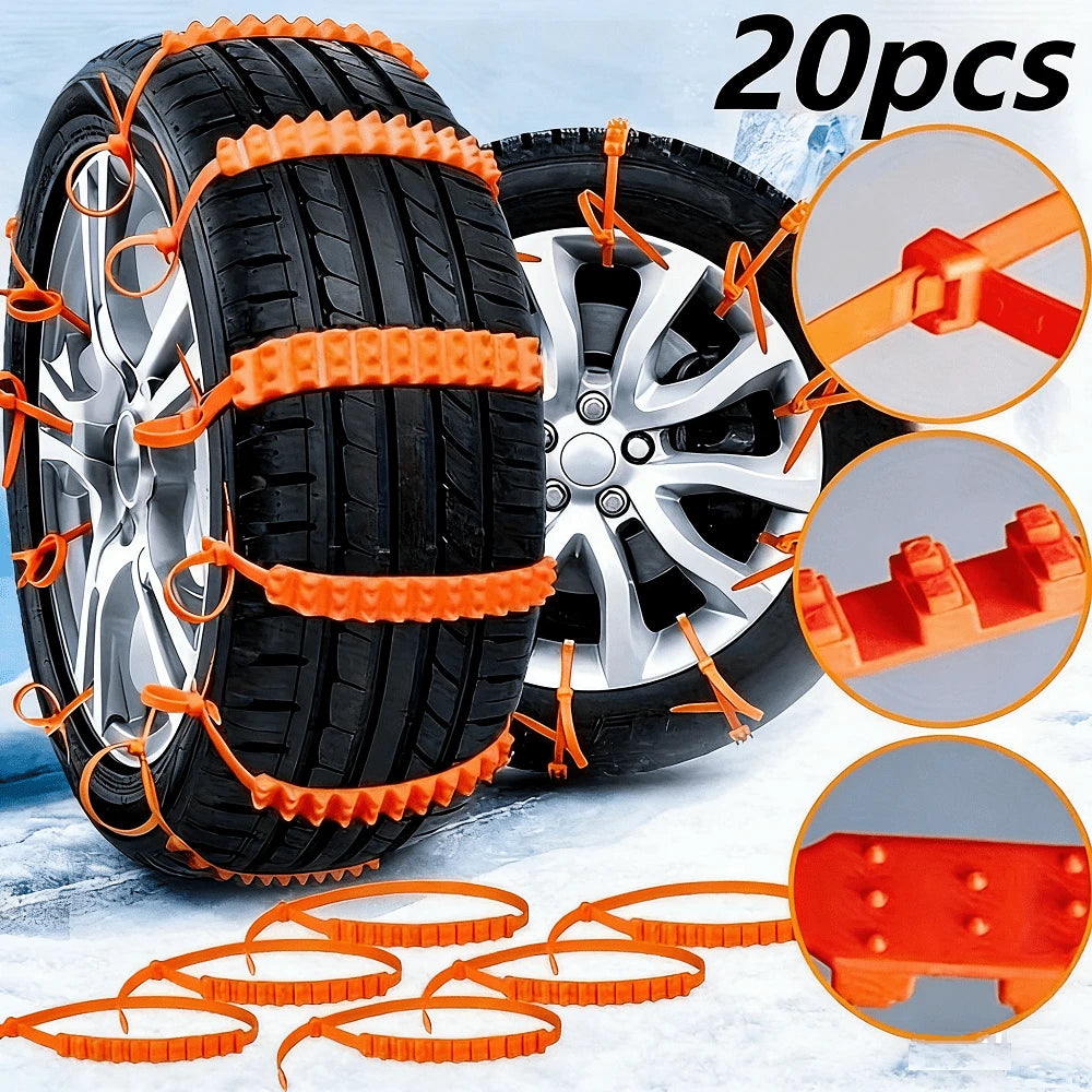 20pcs Of Car Emergency Anti-Slip Chains, Designed For Winter Driving To Prevent Slipping, Quick Installation Of Ice And Snow Chains, Suitable For Cars, Suvs, And Trucks, Ideal For Harsh Weather Condit