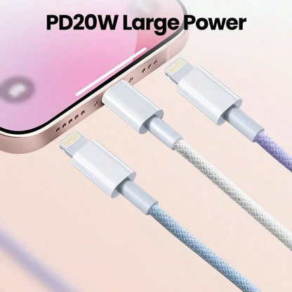 20W 3.3ft/6.6ft Type-C To Lightning Nylon Braided Data Cable, Compatible With IPhone 14/13/12/11 Pro Max/XR/XS/X/8/7/6 Plus/SE/, Fast Charging Cable, MFi Certified, Compatible With 14 Pro Max, 14 Pro