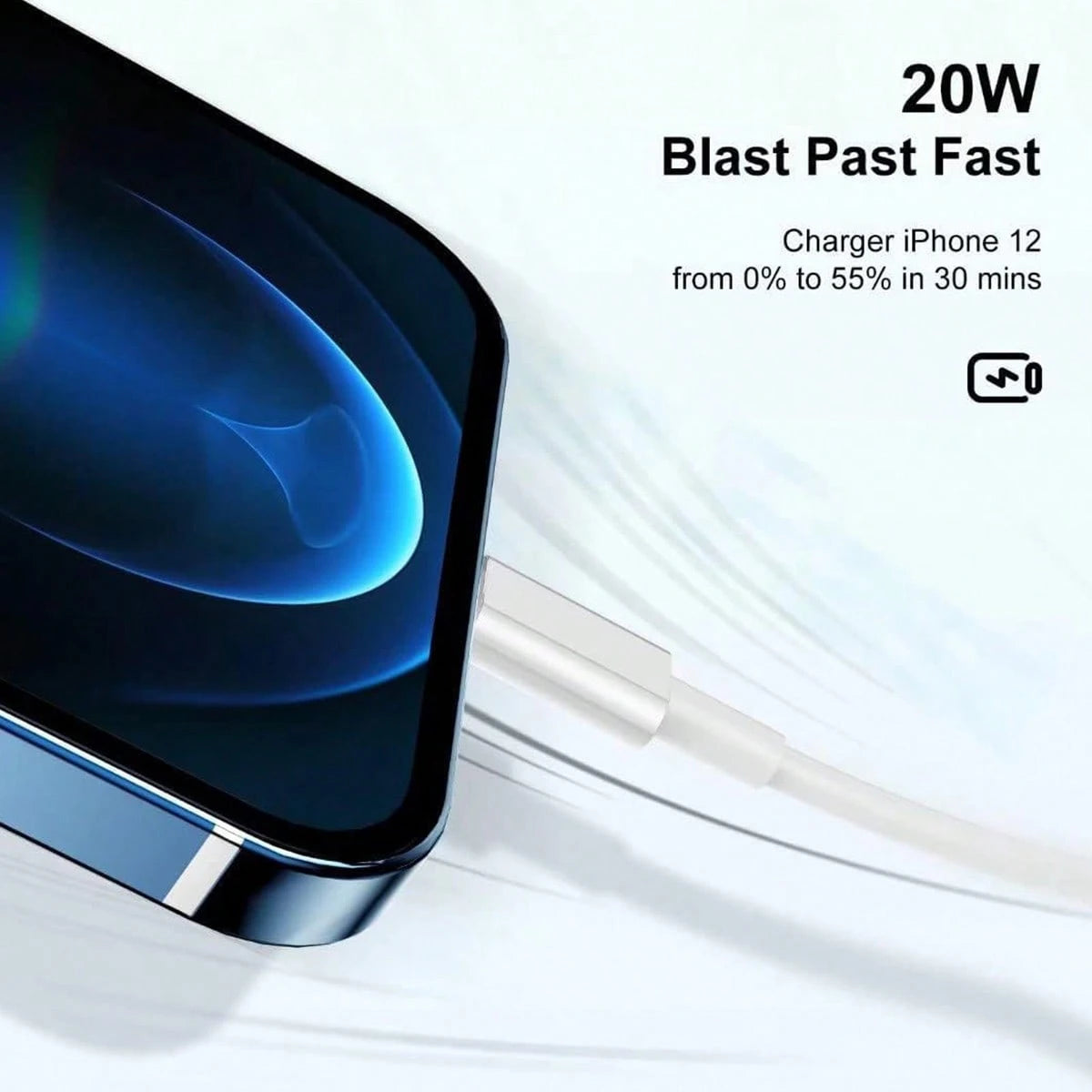 20W Apple Fast Charging Set [USB-C Fast Charging Adapter + 3.3FT/100CM Long USB-C To Apple Lightning Charging Cable Efficient Data Transfer Cable], Compatible With IPhone 14 13 12 Series Portable Char