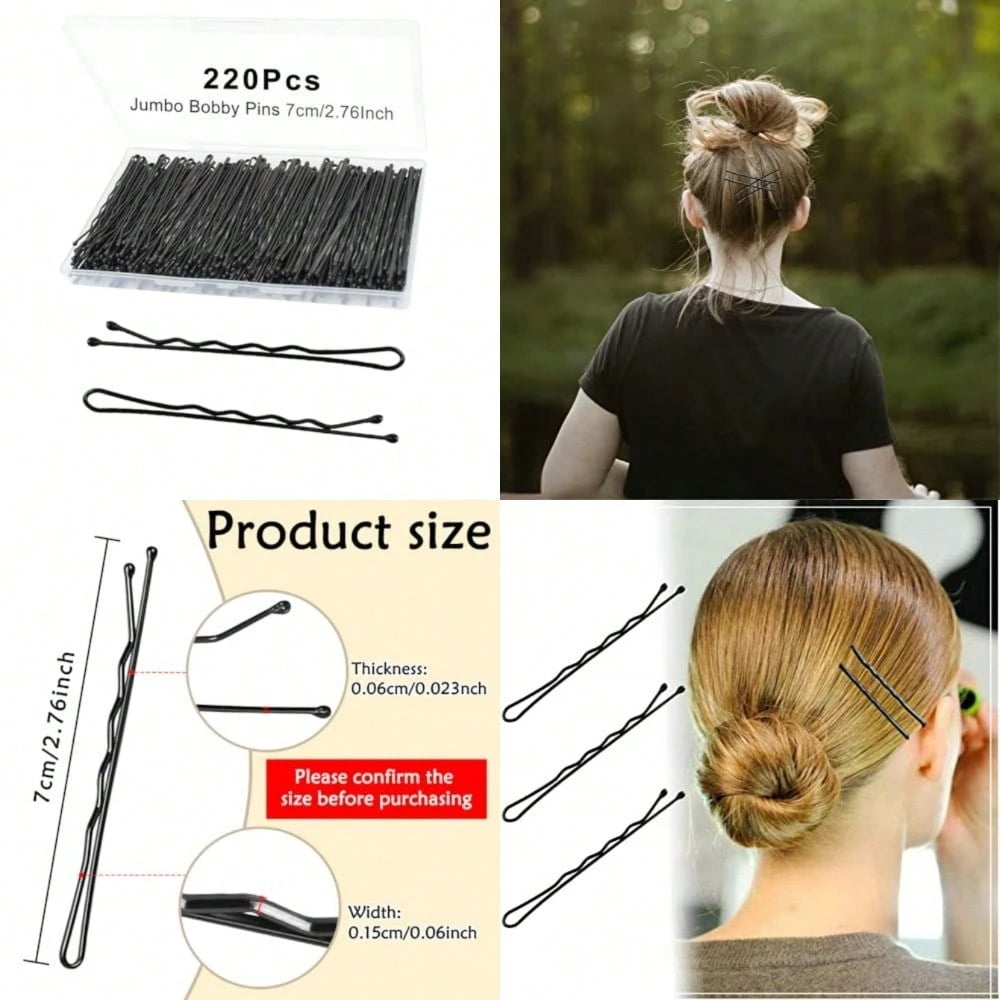 220pcs Large 2.76-Inch Bobby Pins For Women, Super Grip Black Hair Clips With Box- Reusable Non-Slip Pins For Thick, Long Hair