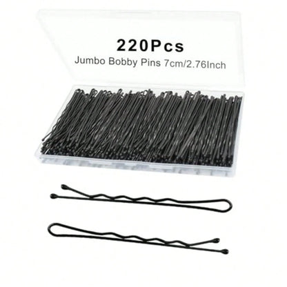 220pcs Large 2.76-Inch Bobby Pins For Women, Super Grip Black Hair Clips With Box- Reusable Non-Slip Pins For Thick, Long Hair