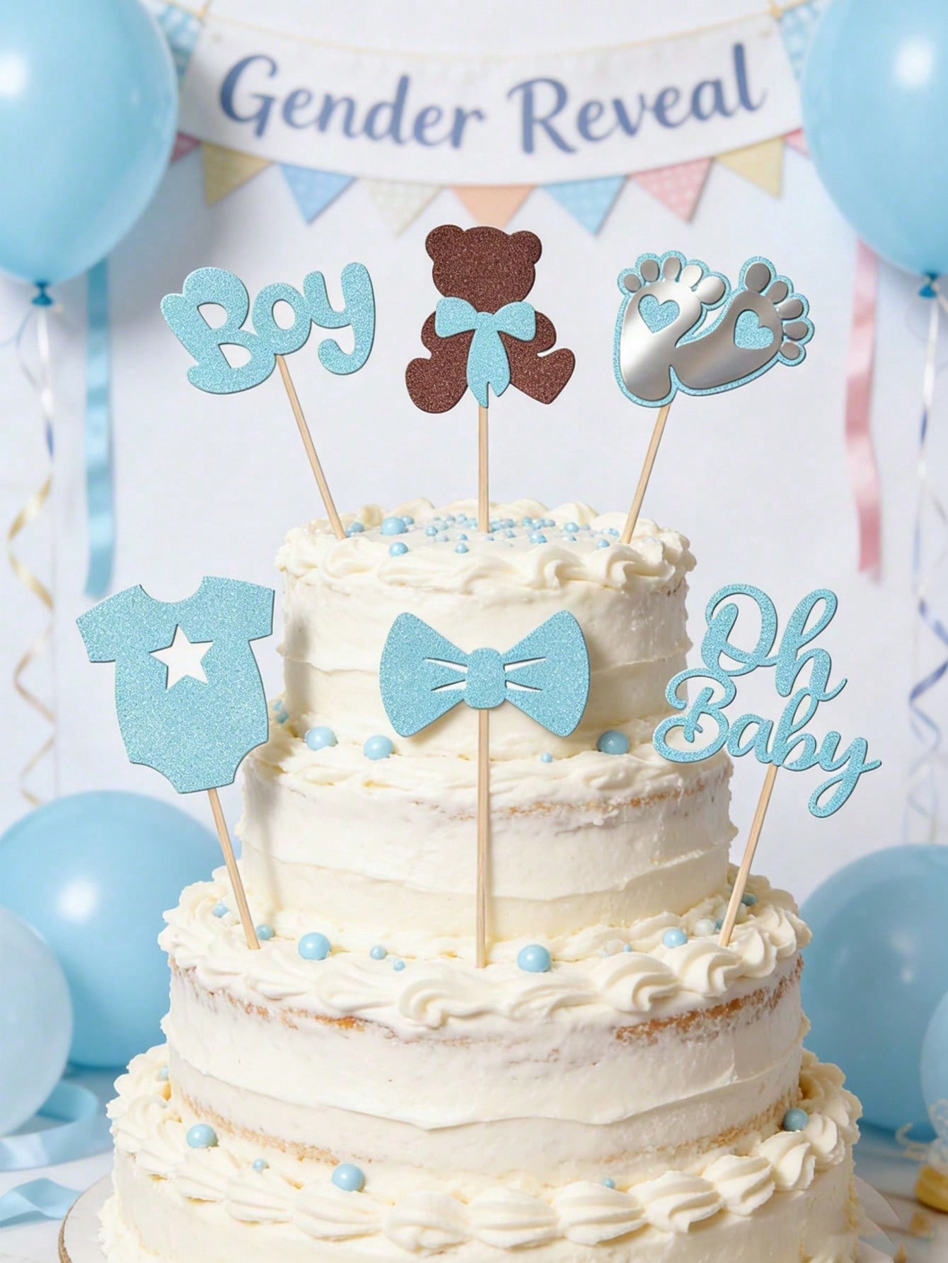 24/12pcs Gender Reveal Party Cupcake Toppers, Blue Cake Toppers, Glitter Boy Cupcake Toppers, Gender Reveal Theme Baby Shower Birthday Cake Decor, Baby Shower Supplies, Birthday Decoration, Strawberry