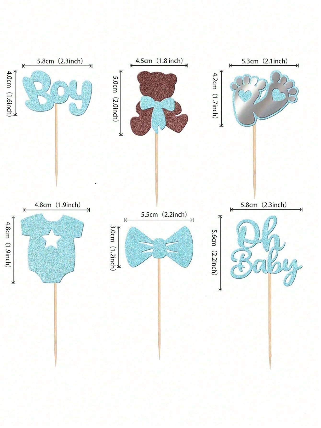 24/12pcs Gender Reveal Party Cupcake Toppers, Blue Cake Toppers, Glitter Boy Cupcake Toppers, Gender Reveal Theme Baby Shower Birthday Cake Decor, Baby Shower Supplies, Birthday Decoration, Strawberry