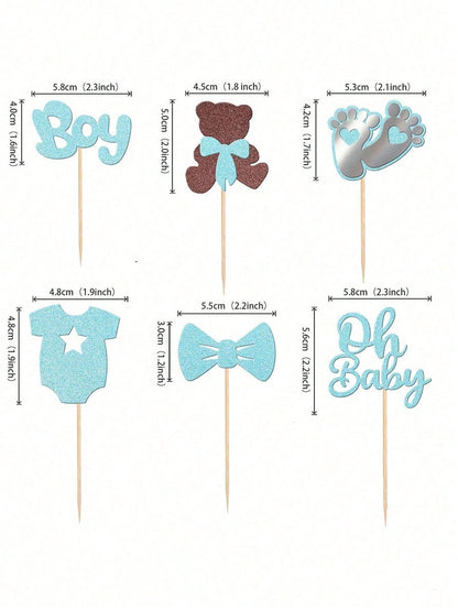 24/12pcs Gender Reveal Party Cupcake Toppers, Blue Cake Toppers, Glitter Boy Cupcake Toppers, Gender Reveal Theme Baby Shower Birthday Cake Decor, Baby Shower Supplies, Birthday Decoration, Strawberry