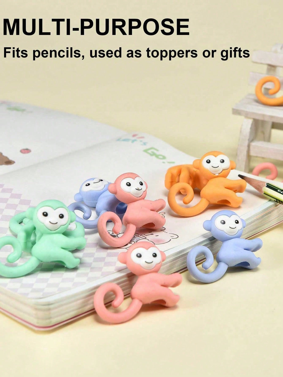 24pcs Mini 3D Cute Monkey Pencil Erasers, Monkey Erasers, Hanging Pencil Erasers, Suitable For Classroom Rewards, Party Favors, Back To School Gifts And Friend Exchange