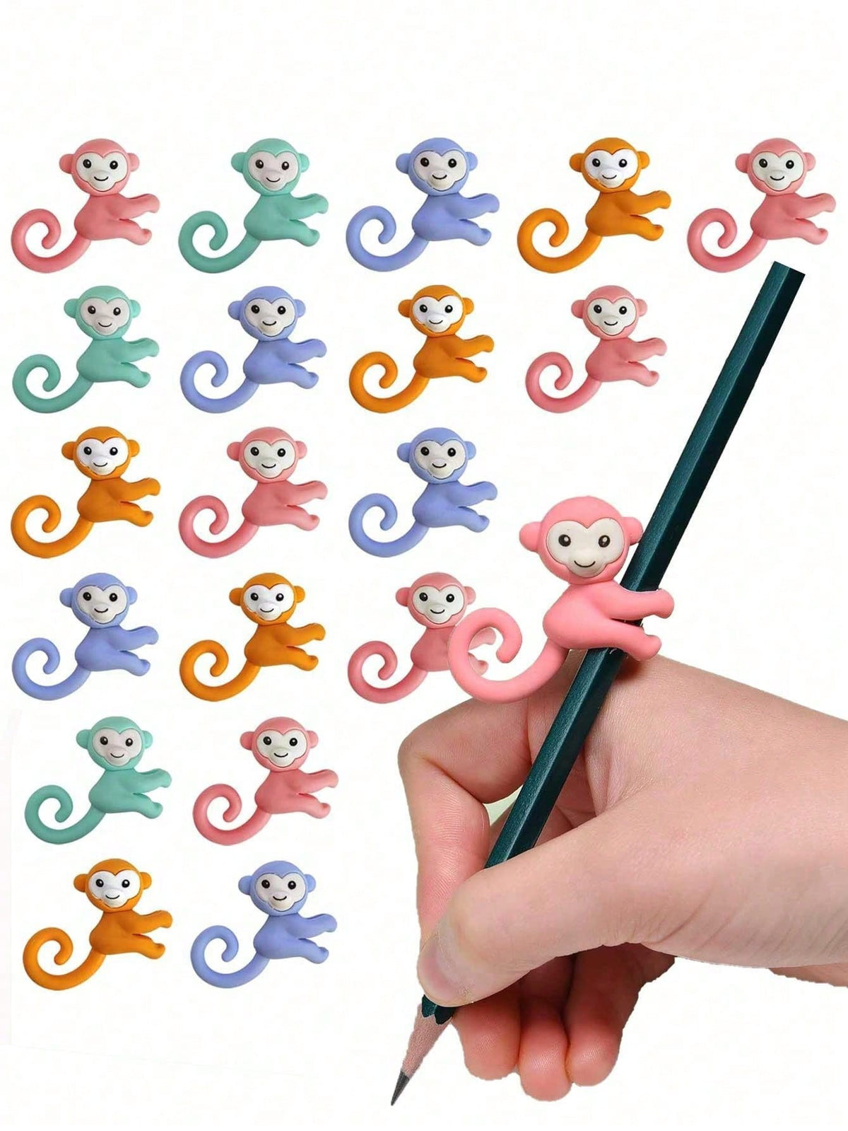 24pcs Mini 3D Cute Monkey Pencil Erasers, Monkey Erasers, Hanging Pencil Erasers, Suitable For Classroom Rewards, Party Favors, Back To School Gifts And Friend Exchange