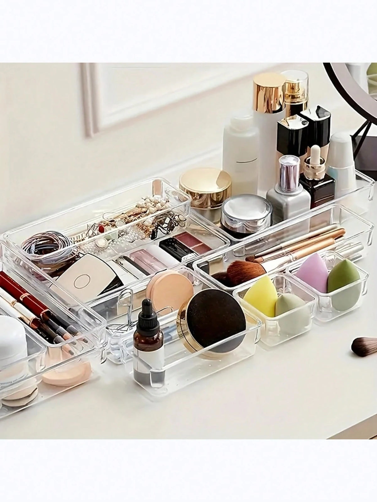 25/44pcs Drawer Type Transparent Storage Box Multifunctional Cosmetic Stationery Classification Storage Box Desktop Drawer Type Cosmetic Sorting Storage Box Set Table And Drawer Type Storage Products