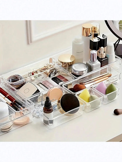 25/44pcs Drawer Type Transparent Storage Box Multifunctional Cosmetic Stationery Classification Storage Box Desktop Drawer Type Cosmetic Sorting Storage Box Set Table And Drawer Type Storage Products