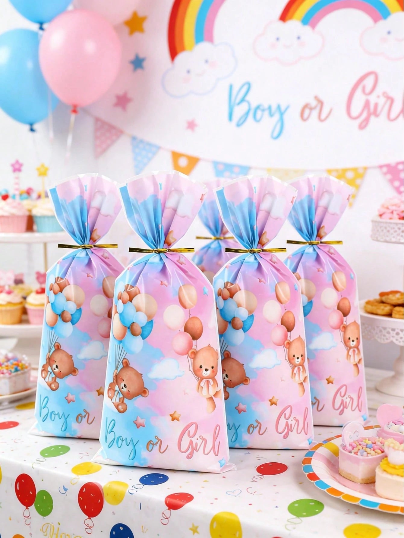 25/50pcs Blue & Pink Gender Reveal Packaging Bags, Candy Bags, Boy Or Girl, 1st Birthday, Party Gift Packaging Supplies, Dessert Bags, Baking Packaging, Packaging, Party Bags, Party Dessert Packaging