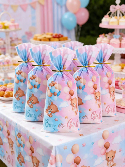 25/50pcs Blue & Pink Gender Reveal Packaging Bags, Candy Bags, Boy Or Girl, 1st Birthday, Party Gift Packaging Supplies, Dessert Bags, Baking Packaging, Packaging, Party Bags, Party Dessert Packaging