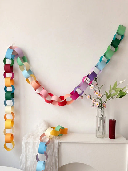 27ft Rainbow Paper Chain Set: DIY Party Decorations, Double-Sided Rainbow Color Paper Chains, Versatile For Kindergarten Banners, Classroom Decor, Rainbow Paper Chain Decorations Suitable For Baby Sho
