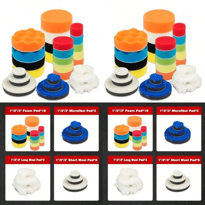 27pcs Body Repair Buffing And Polishing Pads 1/2/ 3inch Foam Polishing Pads, Woolen Polishing Pads, Microfiber Applicator Pads TLBP0601A Cordless Buffer Polisher