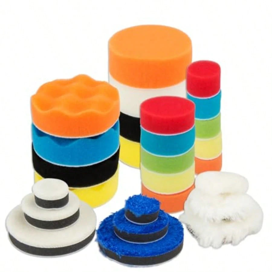 27pcs Body Repair Buffing And Polishing Pads 1/2/ 3inch Foam Polishing Pads, Woolen Polishing Pads, Microfiber Applicator Pads TLBP0601A Cordless Buffer Polisher