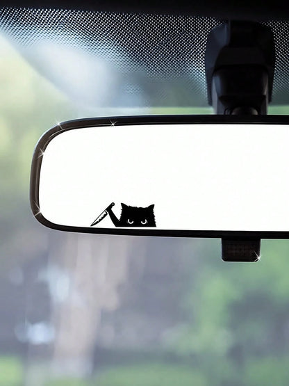 2D Flat Cat Peeking With Knife Vinyl Car Sticker, Cute Kitten Peeping Decal For Auto Truck Motorcycle Laptop Tablet Phone, Funny Animal Car Accessory, Cute Holiday Gift