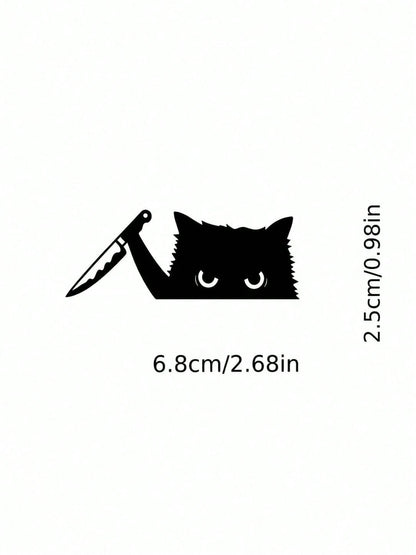 2D Flat Cat Peeking With Knife Vinyl Car Sticker, Cute Kitten Peeping Decal For Auto Truck Motorcycle Laptop Tablet Phone, Funny Animal Car Accessory, Cute Holiday Gift