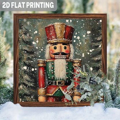 2D Flat, 1 Piece Vintage 8x8inch Faux Wood Frame Christmas Wall Decoration- Snowy Forest Gnomes And Mountain Scene, Red And Green Festive Colors, No Electricity Required, Rustic Farmhouse Style, Suit