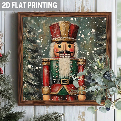 2D Flat, 1 Piece Vintage 8x8inch Faux Wood Frame Christmas Wall Decoration- Snowy Forest Gnomes And Mountain Scene, Red And Green Festive Colors, No Electricity Required, Rustic Farmhouse Style, Suit