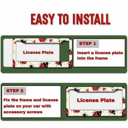 2D Plane 1. 12.2inch X 6.3inch Creative License Plate Frame| Red And Black Ladybug Pattern Design, Universal Material, Stylish Car Decoration, An Ideal Choice For Car Enthusiasts, Includes Instal