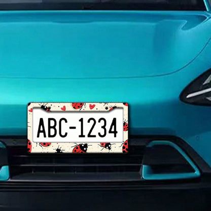 2D Plane 1. 12.2inch X 6.3inch Creative License Plate Frame| Red And Black Ladybug Pattern Design, Universal Material, Stylish Car Decoration, An Ideal Choice For Car Enthusiasts, Includes Instal