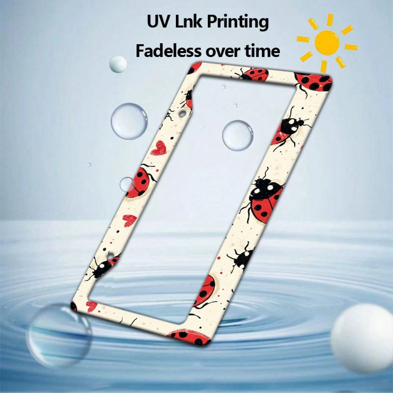 2D Plane 1. 12.2inch X 6.3inch Creative License Plate Frame| Red And Black Ladybug Pattern Design, Universal Material, Stylish Car Decoration, An Ideal Choice For Car Enthusiasts, Includes Instal