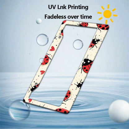 2D Plane 1. 12.2inch X 6.3inch Creative License Plate Frame| Red And Black Ladybug Pattern Design, Universal Material, Stylish Car Decoration, An Ideal Choice For Car Enthusiasts, Includes Instal