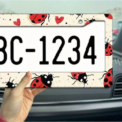 2D Plane 1. 12.2inch X 6.3inch Creative License Plate Frame| Red And Black Ladybug Pattern Design, Universal Material, Stylish Car Decoration, An Ideal Choice For Car Enthusiasts, Includes Instal