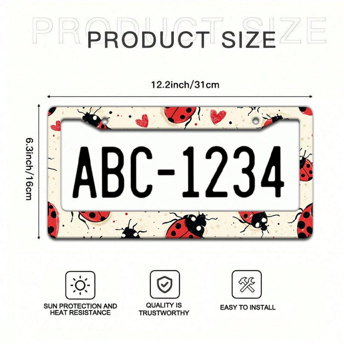 2D Plane 1. 12.2inch X 6.3inch Creative License Plate Frame| Red And Black Ladybug Pattern Design, Universal Material, Stylish Car Decoration, An Ideal Choice For Car Enthusiasts, Includes Instal