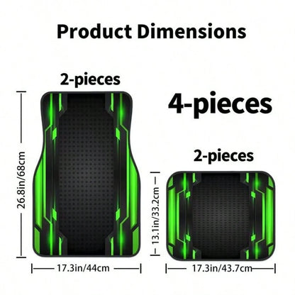 2D, 4-Piece Set High-End Tech Green Edge Background Print Car Floor Mats- Easy To Clean And Maintain, Suitable For Driver's Seat Decoration And Protection Accessories, Fashionable And Modern Interior
