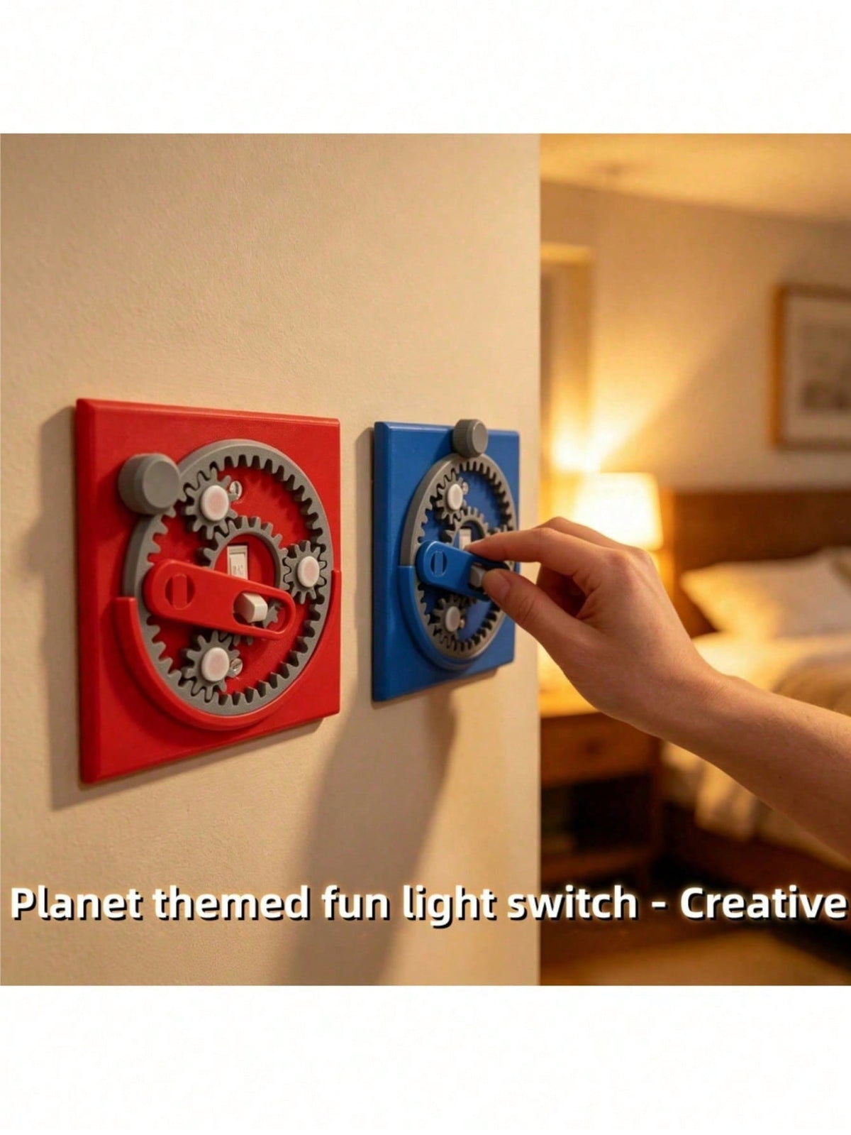 2pcs/1pc Planet-Themed Fun Light Switch- Creative Tech Style 3D Switch Panel, Decorative Light Switch Cover, Red Or Blue Planet Gear Wall Decor Switch Panel, Colorful Planet Style Switch Wall Decor P