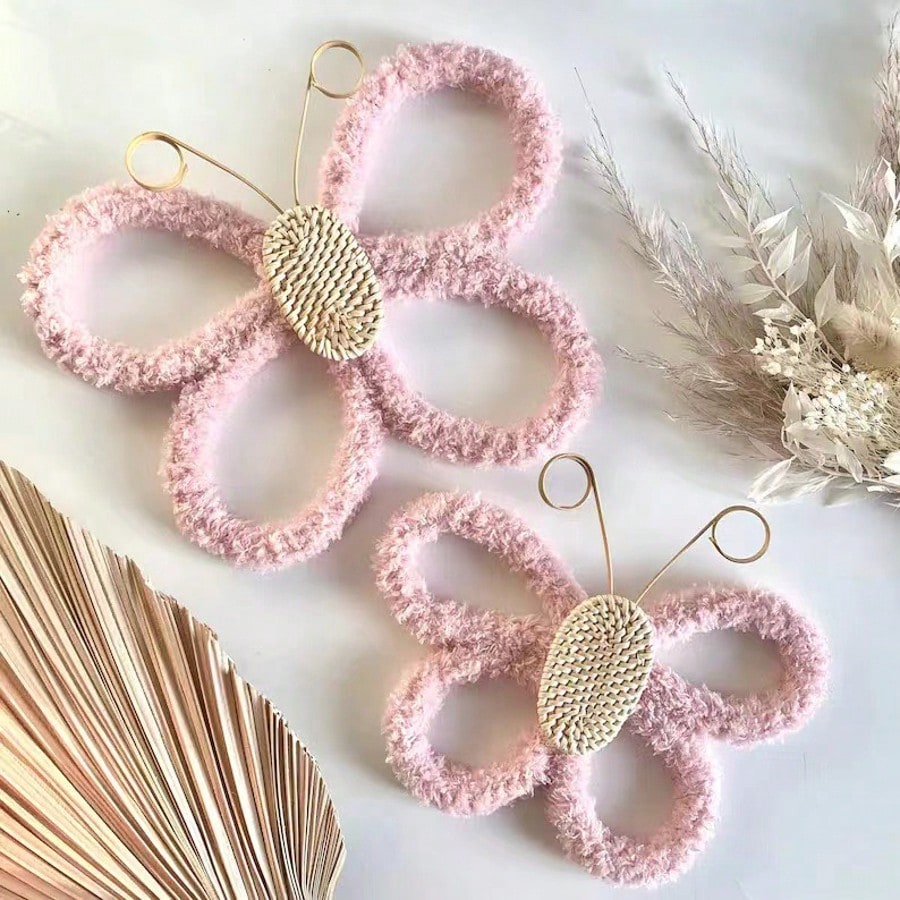 2pcs 3D Handmade Woven Butterfly Wall Decor, Nordic Boho Style! Cute Wall Hanging Ornaments For Kids Room, Living Room, Bedroom, Home Decor, Daily & Holiday, Shopping Mall Atmosphere Props, Create A C