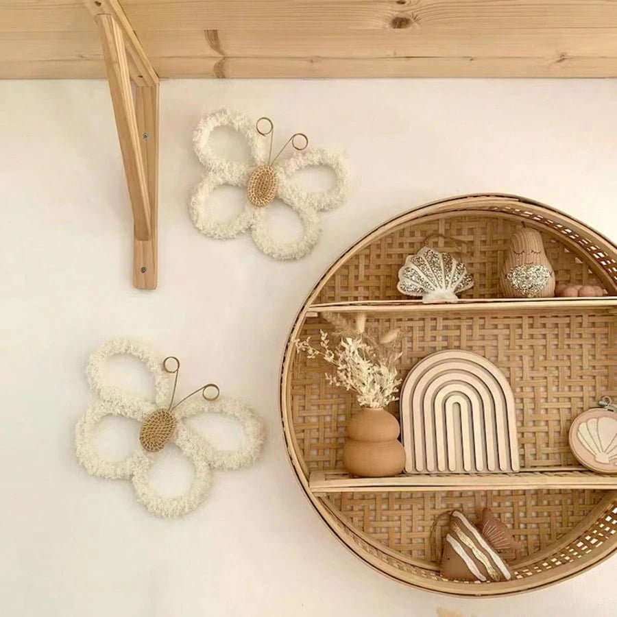2pcs 3D Handmade Woven Butterfly Wall Decor, Nordic Boho Style! Cute Wall Hanging Ornaments For Kids Room, Living Room, Bedroom, Home Decor, Daily & Holiday, Shopping Mall Atmosphere Props, Create A C