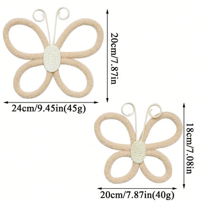 2pcs 3D Handmade Woven Butterfly Wall Decor, Nordic Boho Style! Cute Wall Hanging Ornaments For Kids Room, Living Room, Bedroom, Home Decor, Daily & Holiday, Shopping Mall Atmosphere Props, Create A C