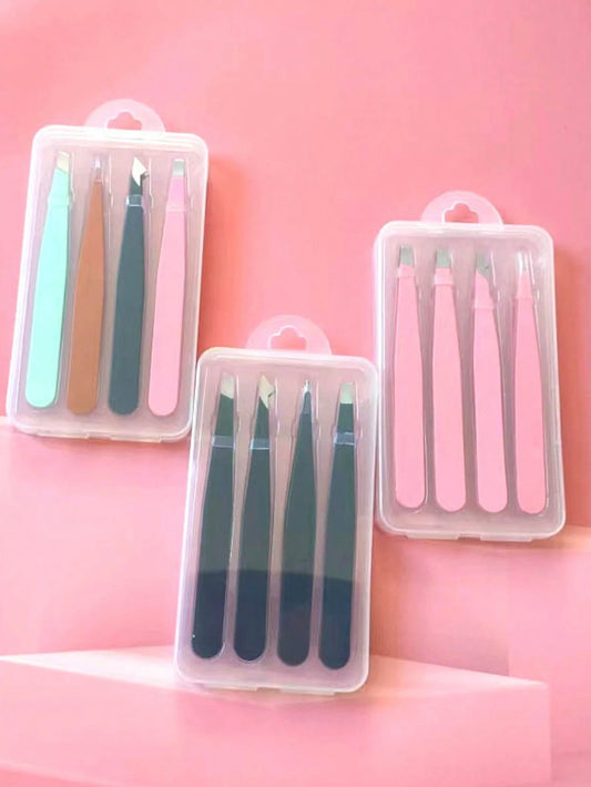 2pcs/4pcs Precision Stainless Steel Tweezers Set For Eyebrows, Facial Hair, Ingrown Hair, Splinters, Blackheads And Tick Remover (Pink/Black),Makeup,Cheap,Room Decor,Vanity,Travel,Bedroom,Makeup Acces