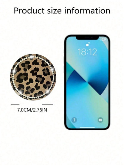 2pcs 7cm Diameter Rhinestone Leopard Print Anti-Slip Silicone Cup Coasters For Car, Bling Car Cup Holder Mats, Diamond Rim Car Coaster, Universal Car Cup Coaster, Silicone Drink Coaster, For Auto Inte