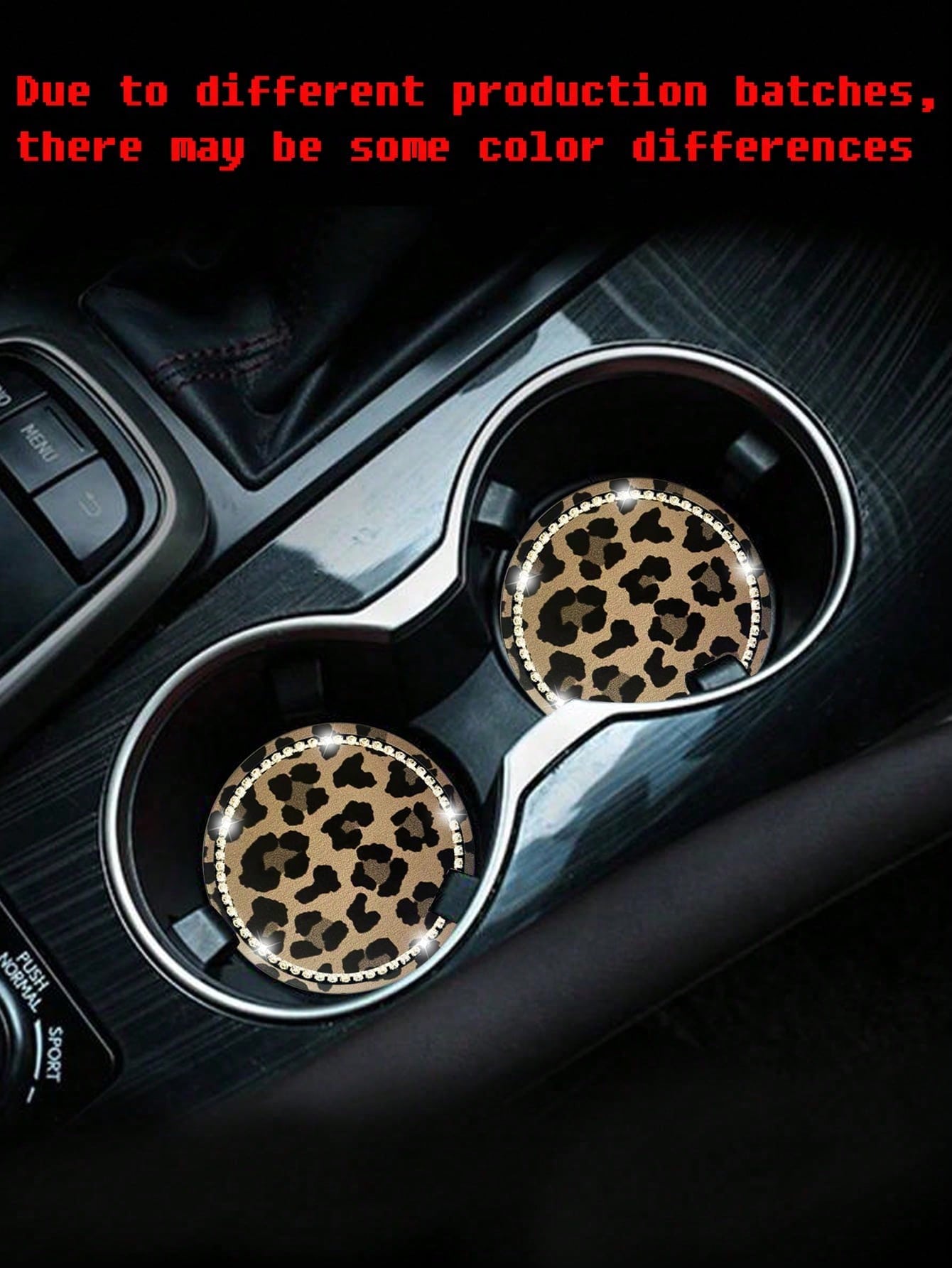 2pcs 7cm Diameter Rhinestone Leopard Print Anti-Slip Silicone Cup Coasters For Car, Bling Car Cup Holder Mats, Diamond Rim Car Coaster, Universal Car Cup Coaster, Silicone Drink Coaster, For Auto Inte