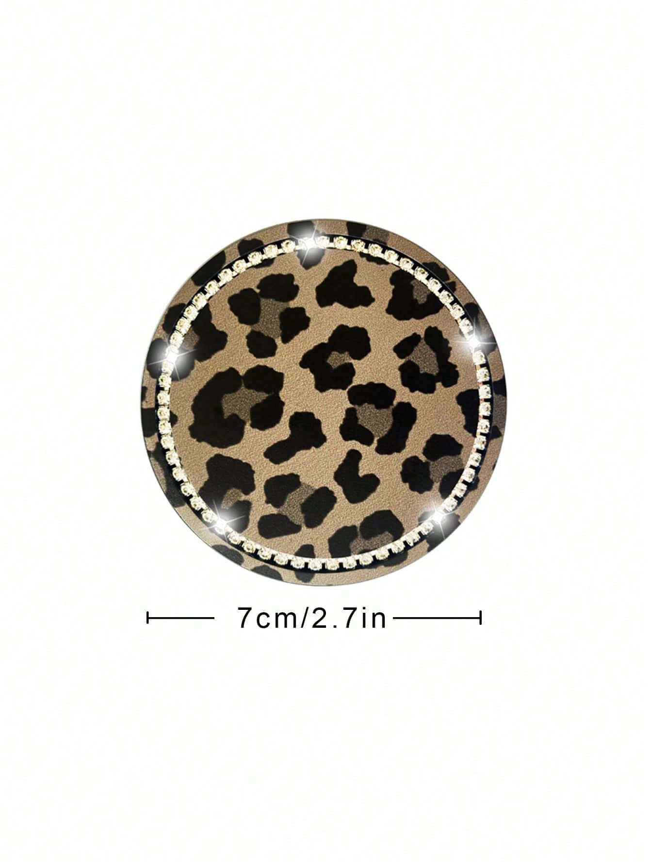 2pcs 7cm Diameter Rhinestone Leopard Print Anti-Slip Silicone Cup Coasters For Car, Bling Car Cup Holder Mats, Diamond Rim Car Coaster, Universal Car Cup Coaster, Silicone Drink Coaster, For Auto Inte