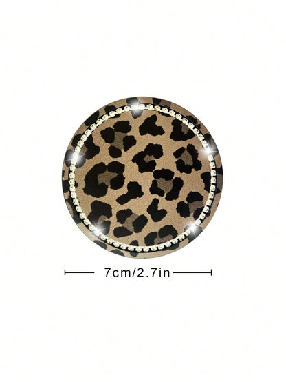 2pcs 7cm Diameter Rhinestone Leopard Print Anti-Slip Silicone Cup Coasters For Car, Bling Car Cup Holder Mats, Diamond Rim Car Coaster, Universal Car Cup Coaster, Silicone Drink Coaster, For Auto Inte